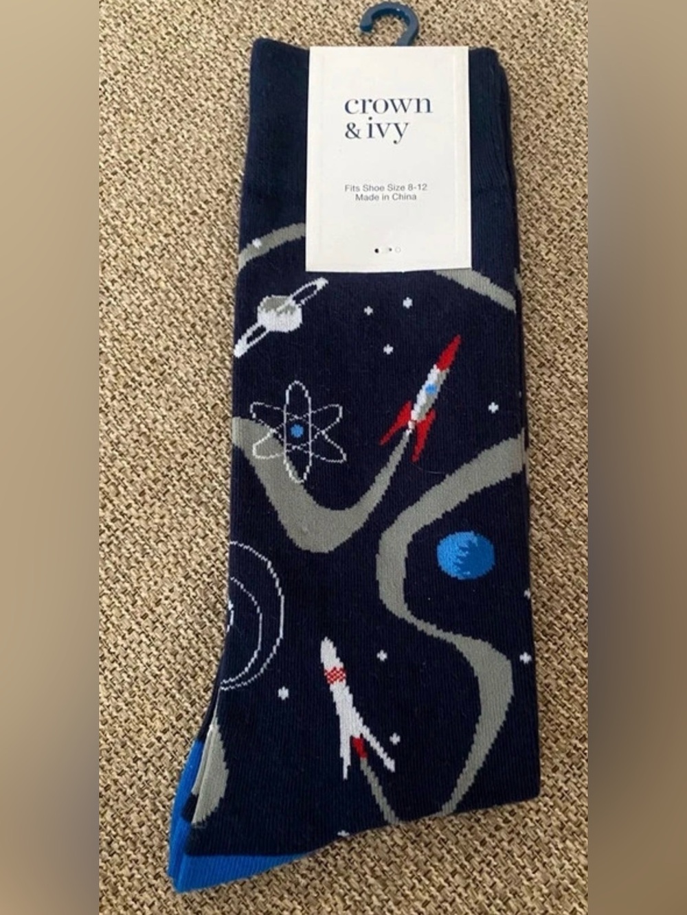 Crown & Ivy Men's Navy Space Rocket Crew Socks